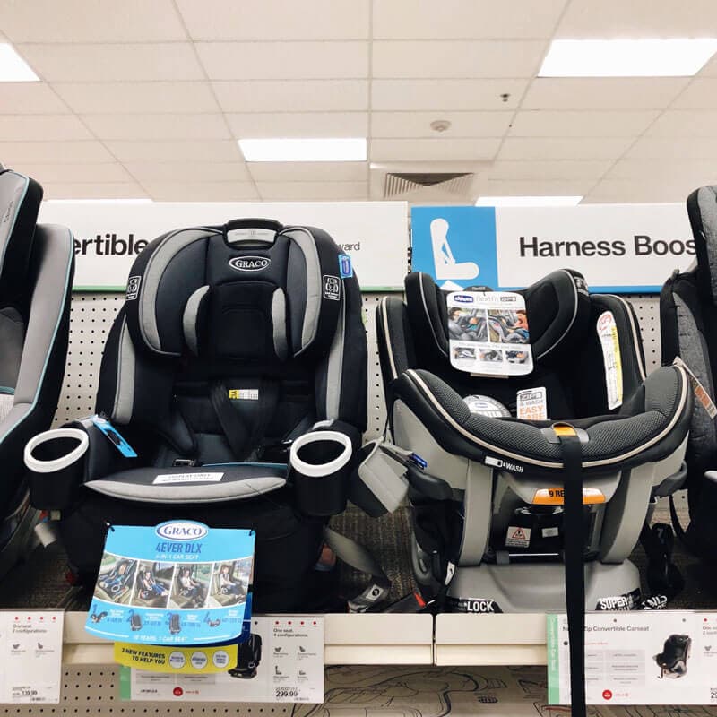 car seats in a store aisle