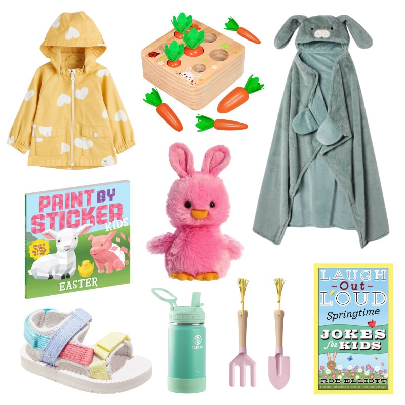 Round-up graphic of easter basket gifts for toddlers and kids