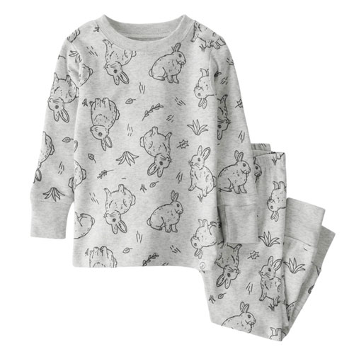 gray bunny print 2 piece long sleeve pajama set