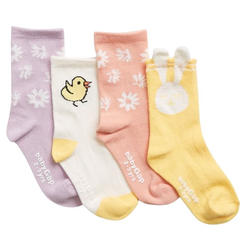 four multi colored pastel toddler crew socks