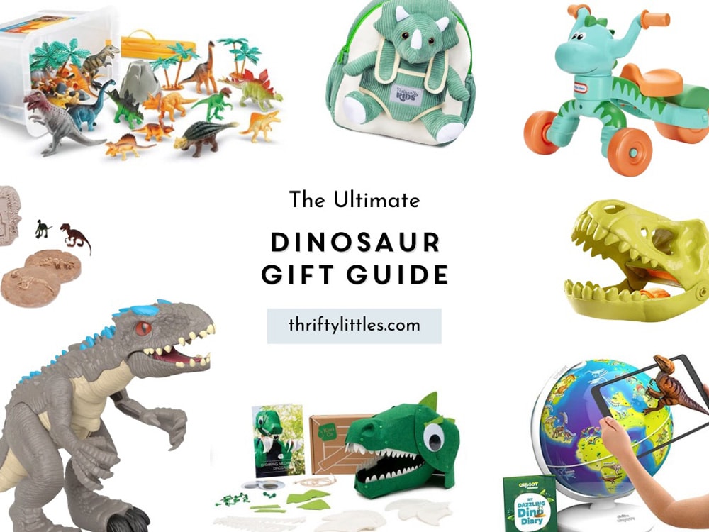 a round-up of dinosaur themed toys with the text "The Ultimate Dinosaur Gift Guide"