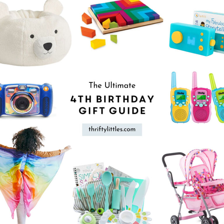 roundup of the best toys for fourth birthdays with the text "The Ultimate Fourth Birthday Gift Guide"