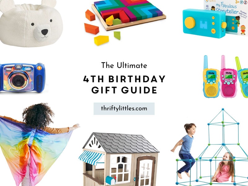 roundup of the best toys for fourth birthdays with the text "The Ultimate Fourth Birthday Gift Guide"