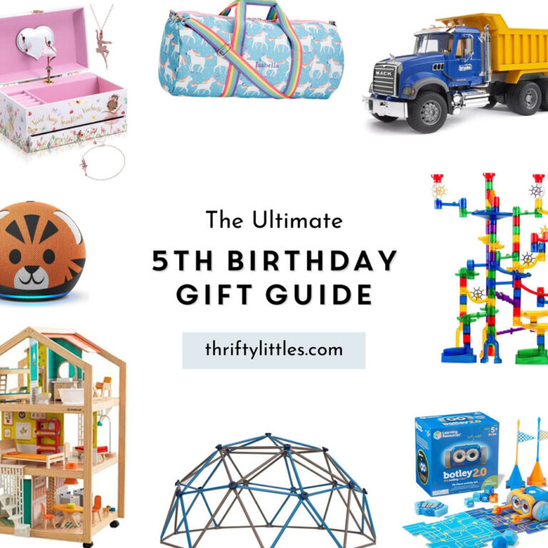 roundup of the best fifth birthday toys with the text "The Ultimate Fifth Birthday Gift Guide"
