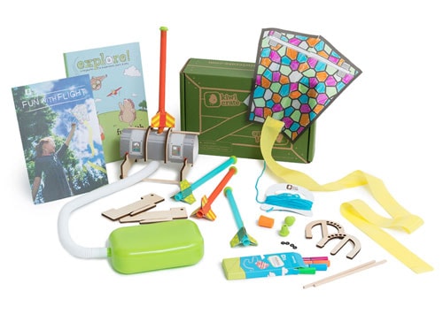 roundup of toys in a kiwi crate subscription box