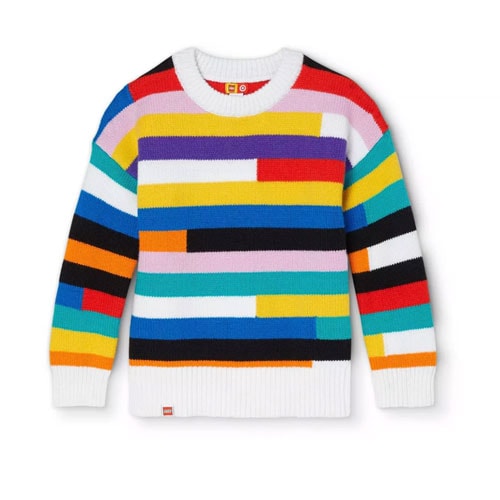 LEGO inspired toddler striped sweater in a rainbow of bold colors
