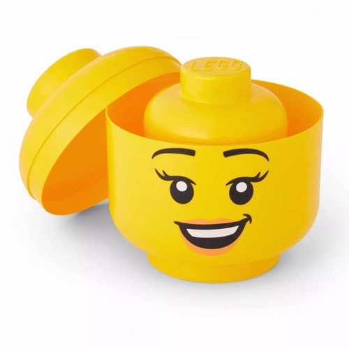 two yellow LEGO mini figure head storage containers