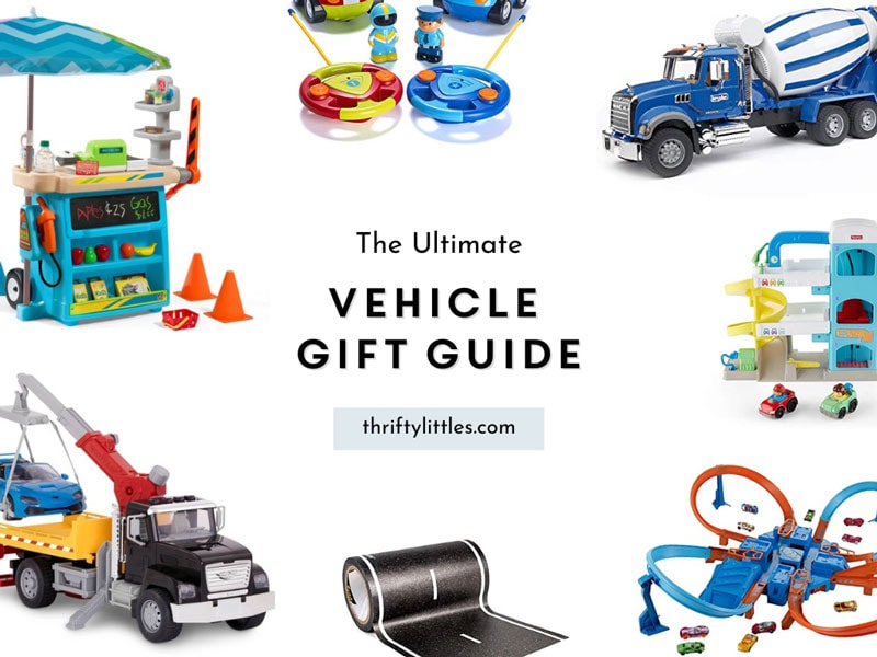A round-up of vehicle-themed toys with the text "The Ultimate Vehicle Gift Guide"