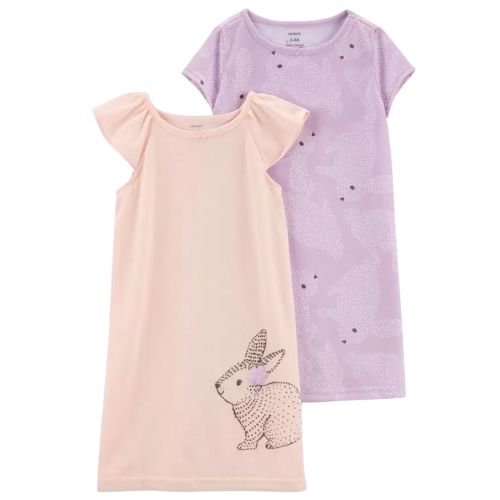 pink and purple nightgowns with bunny designs