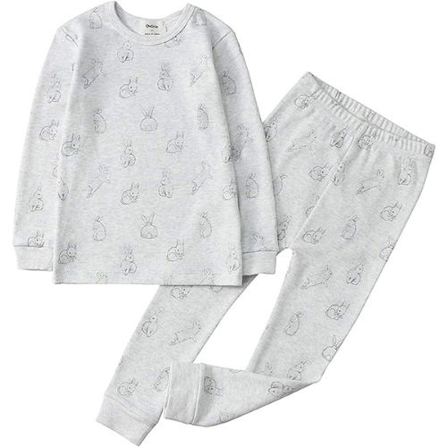 gray long sleeve pajama set in an allover print of rabbits