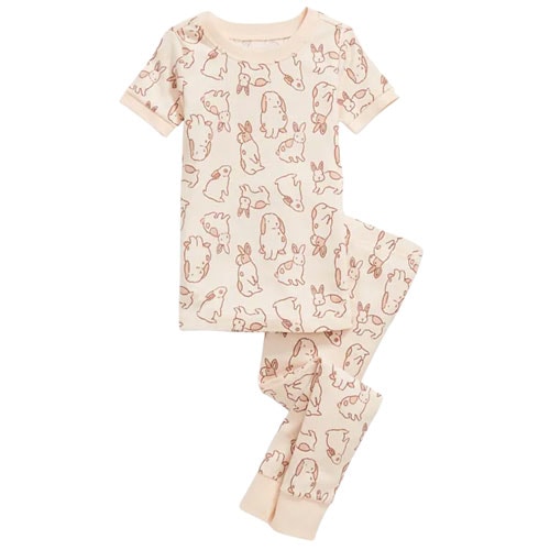 blush pink bunny print short sleeve and long pants pajama set