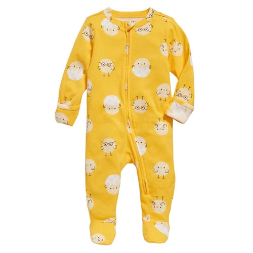 yellow footed pajama with baby chicks