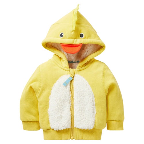 yellow chick teddy-lined hooded zip-up sweatshirt