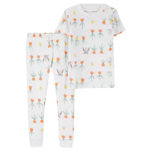white short sleeve pajama pant sent in an allover festive Easter pattern