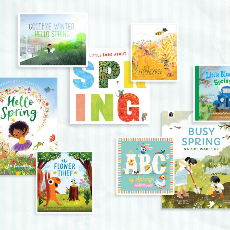 A collection of children's books with spring themed titles